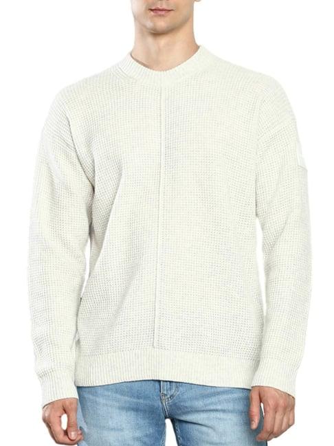 calvin klein white regular fit self pattern sweater