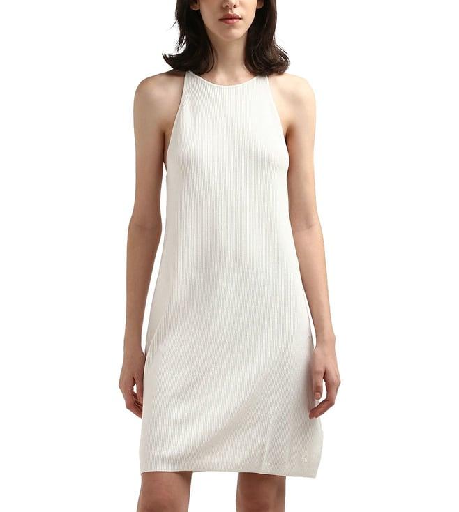 calvin klein white textured halter neck sleeveless a-line mini dress