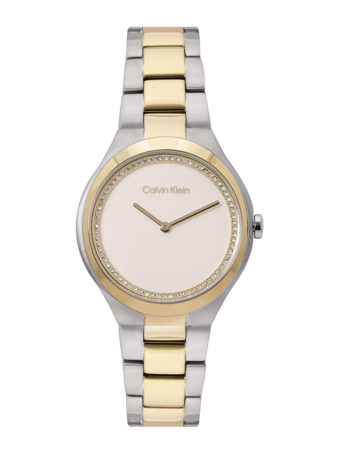 calvin klein women admire embellished bracelet style analogue watch 25200366-gold