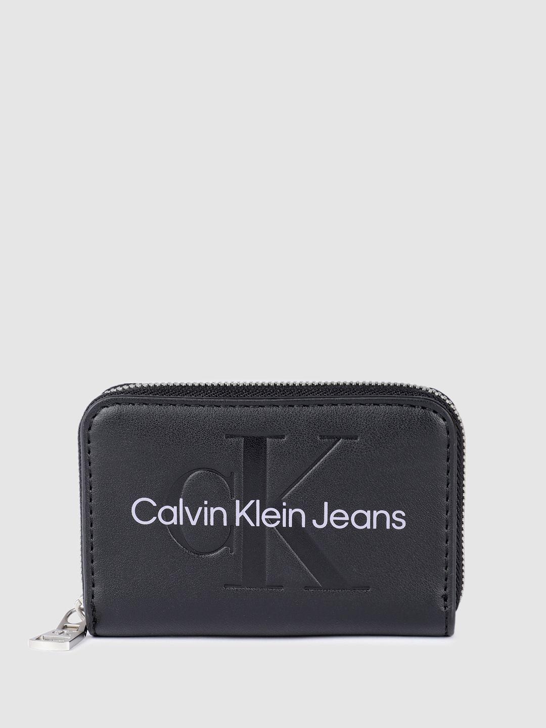 calvin klein women brand logo printed zip around wallet