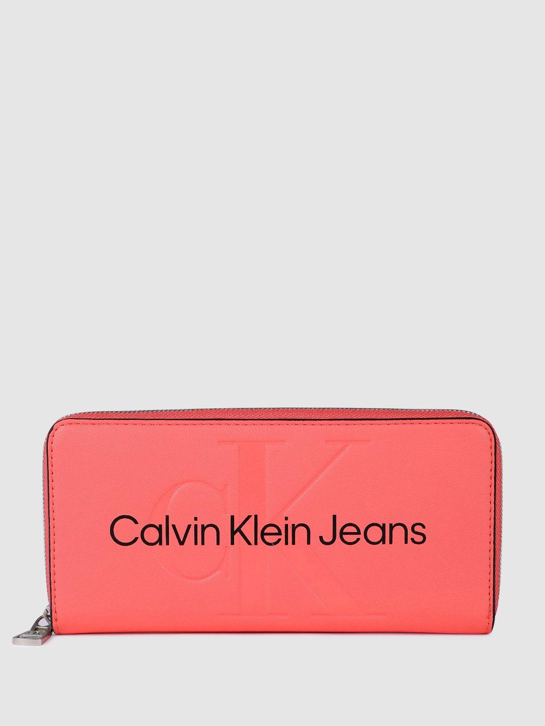 calvin klein women brand logo printed zip around wallet