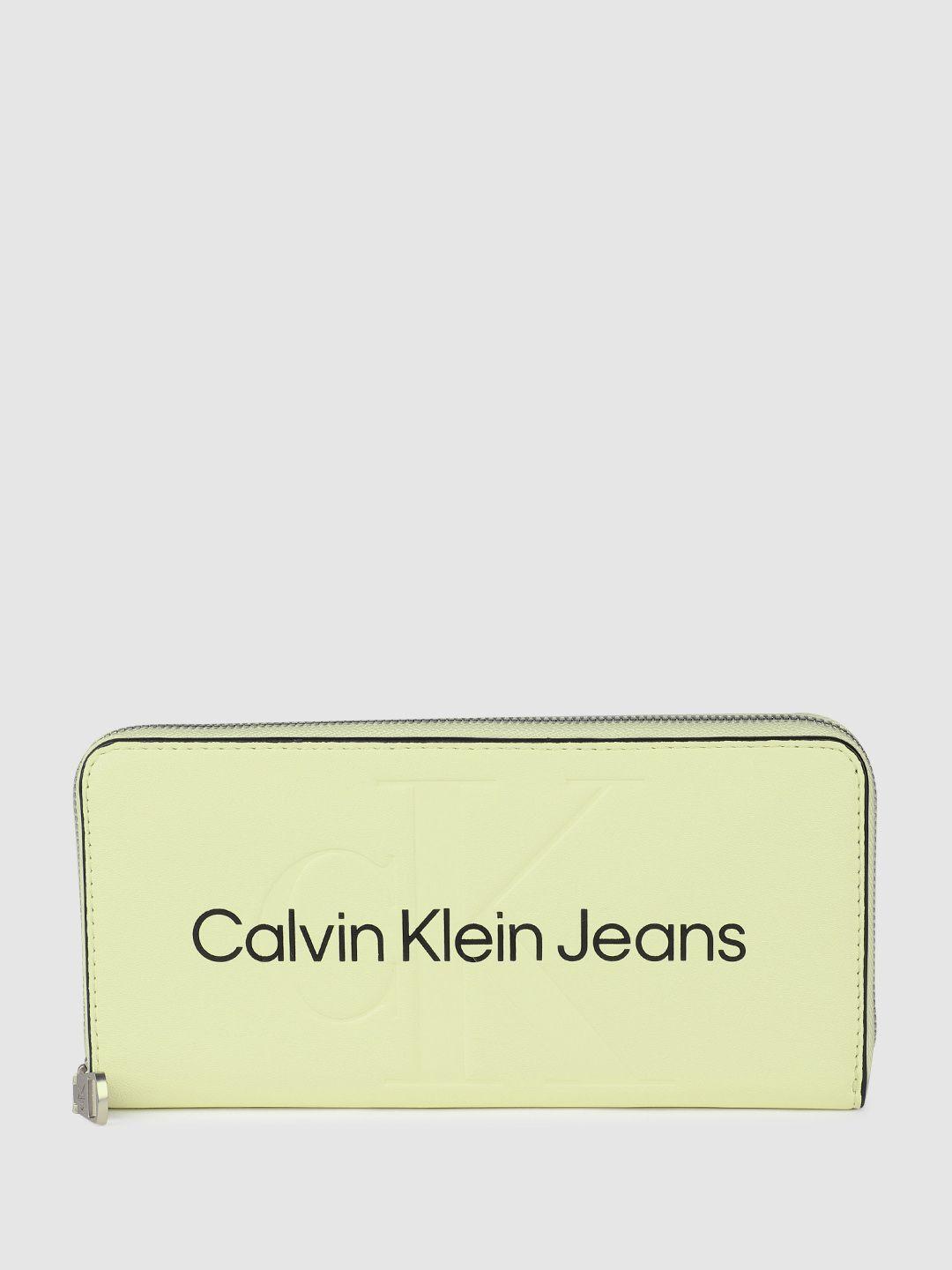 calvin klein women brand logo printed zip around wallet