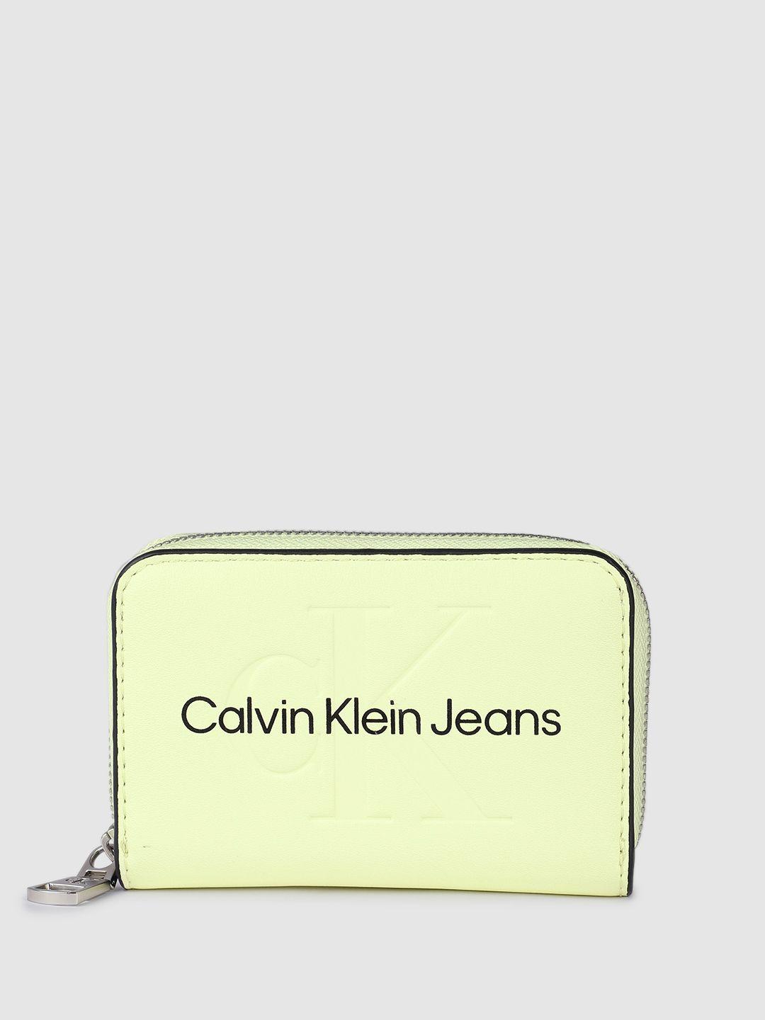 calvin klein women brand logo printed zip around wallet