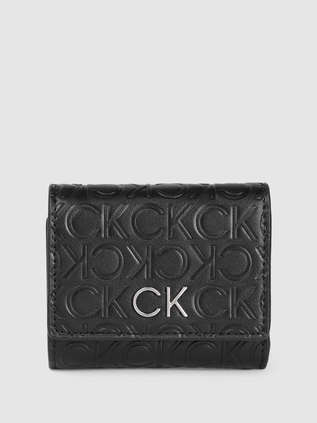 calvin klein women brand logo textured three fold wallet