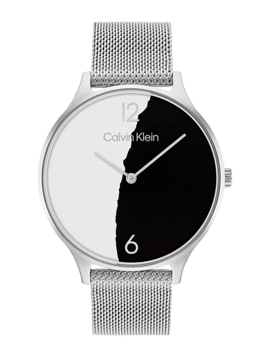 calvin klein women colourblocked timeless mesh analogue watch 25200007