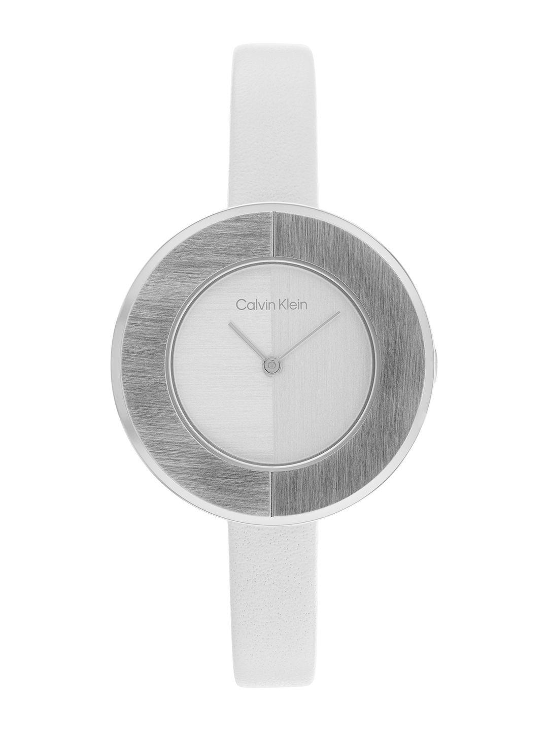 calvin klein women confidence bangle leather analogue watch 25200026-silver