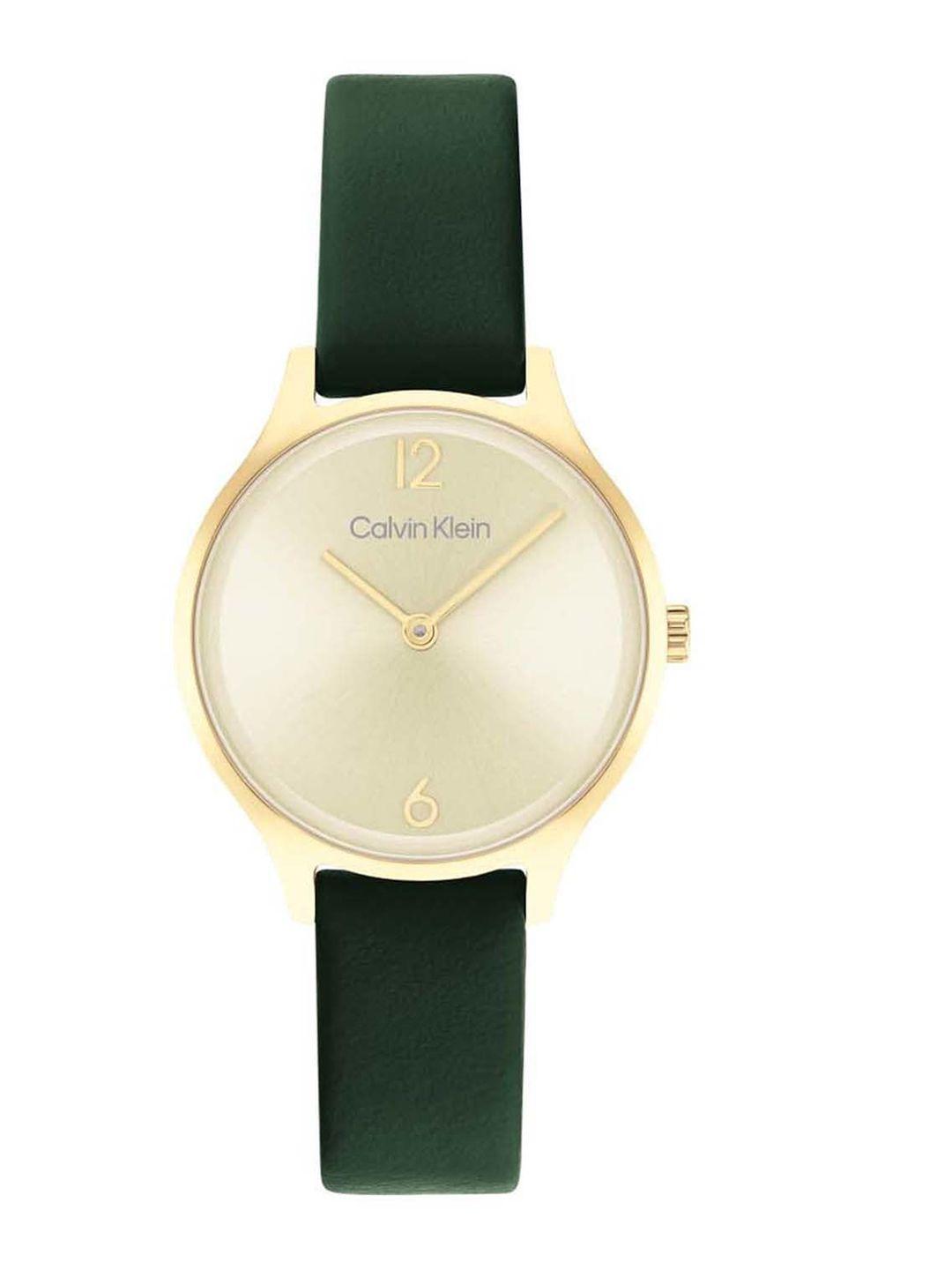 calvin klein women dial & green leather straps analogue watch 25200147