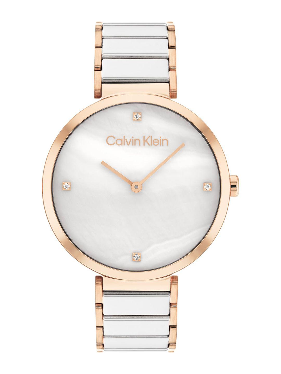 calvin klein women embellished dial & bracelet style straps analogue watch25200430