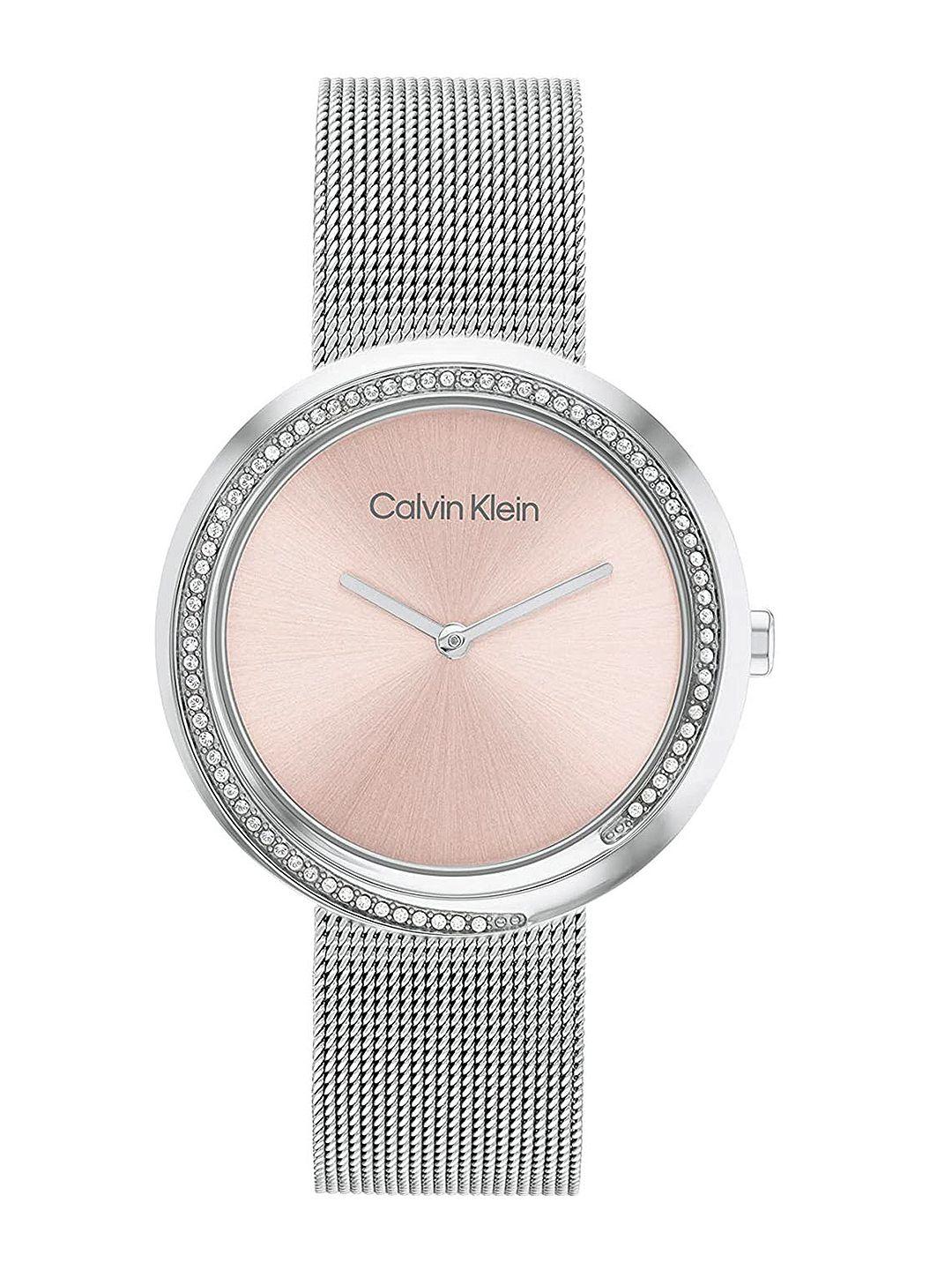 calvin klein women embellished twisted bezel analogue watch 25200149