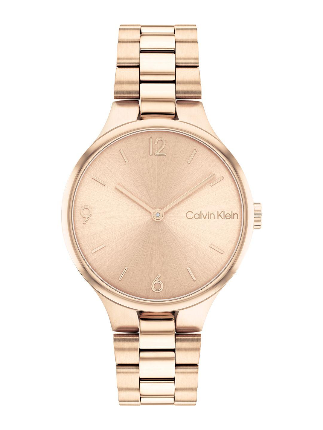 calvin klein women linked bracelet style analogue watch 25200131-gold