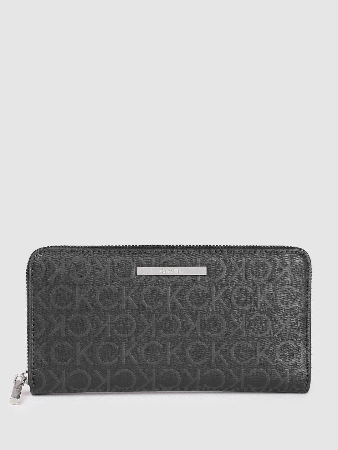 calvin klein women printed zip around wallet