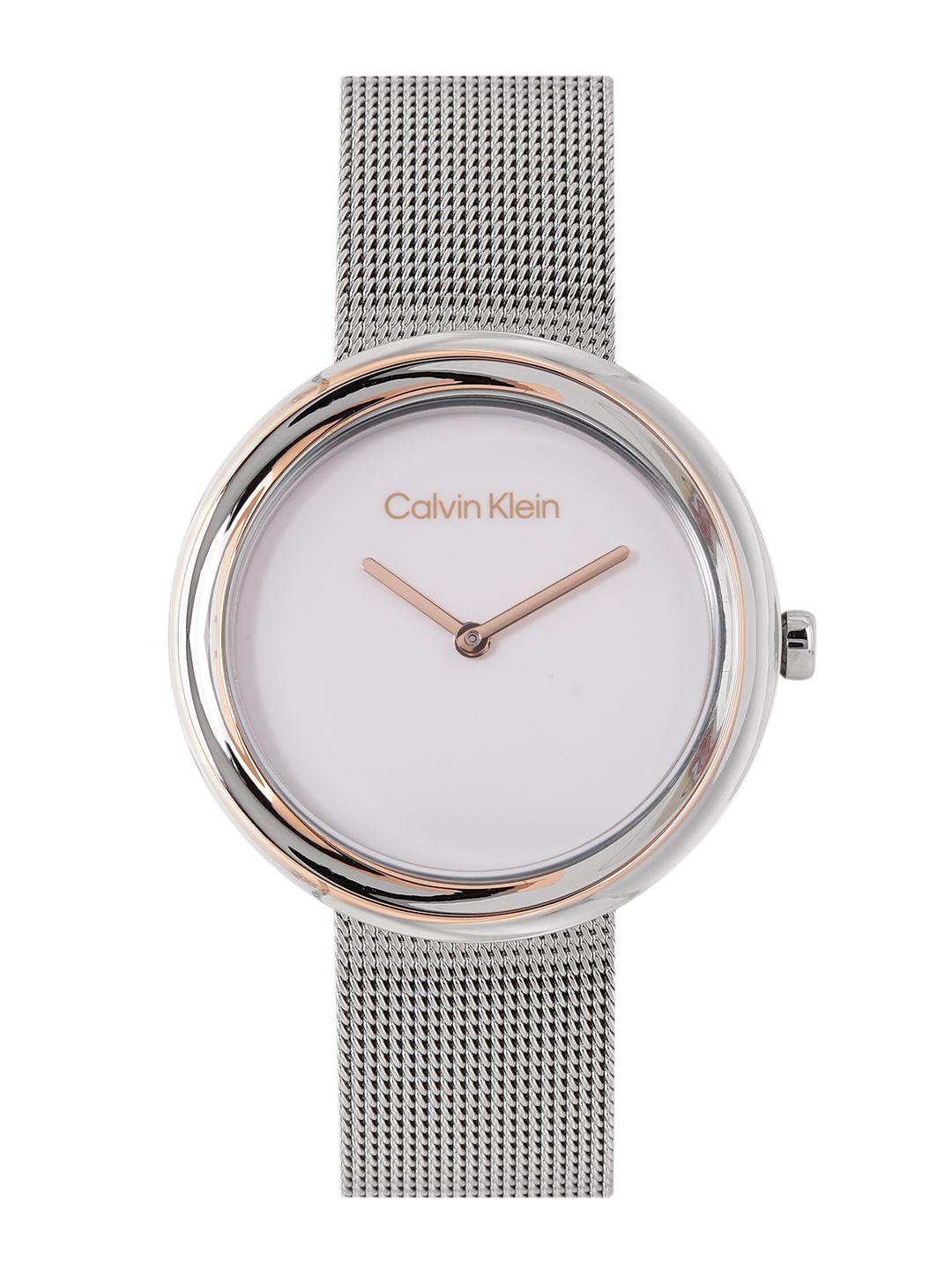 calvin klein women twisted bezel bracelet style analogue watch 25200011