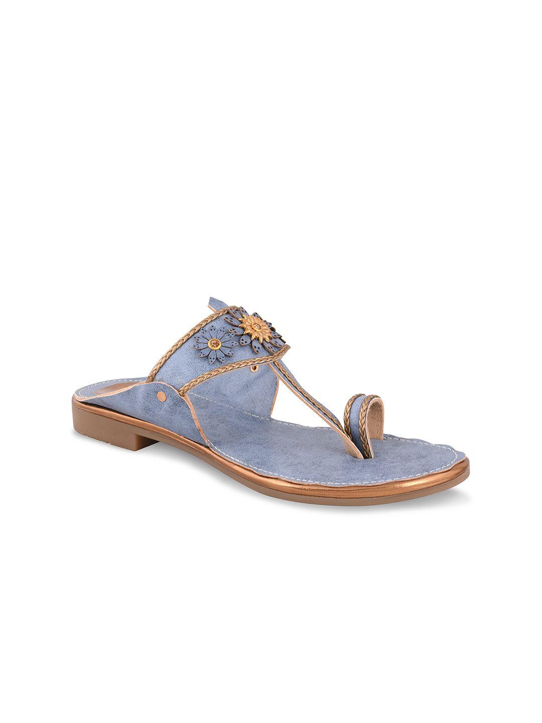 calzado women blue embellished t-strap flats