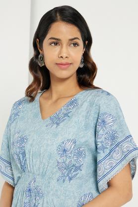 cambric printed kaftan kurta - light blue