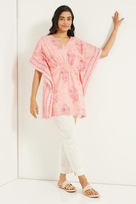 cambric printed kaftan kurta - pink