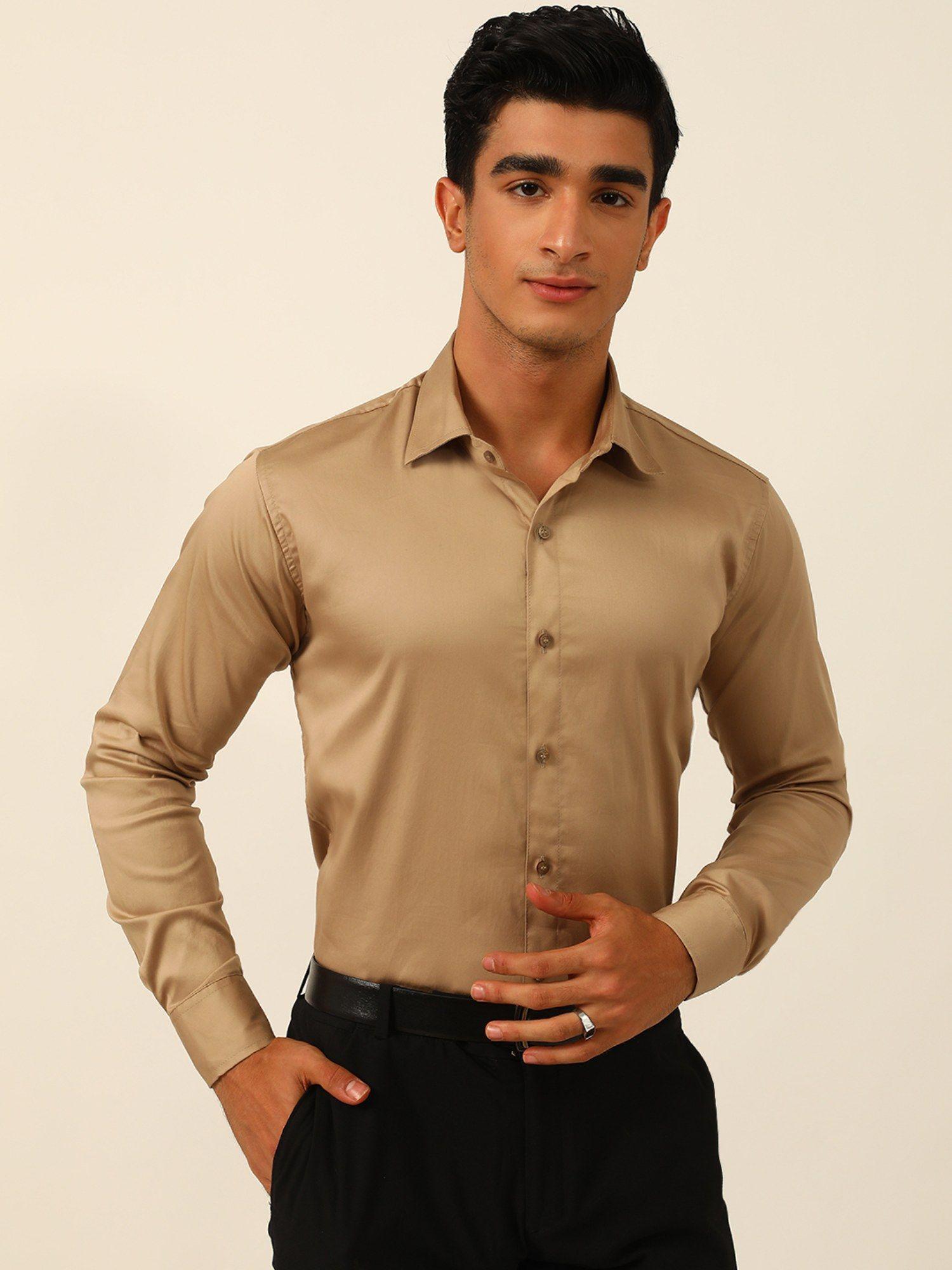 camel beige sustainable egyptian giza party wear formal shirt