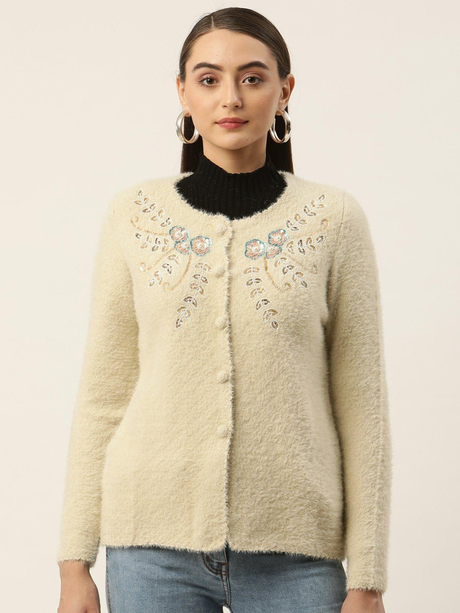 camel embroidered cardigan