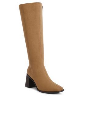 camel block heel calf length women's boots - camel