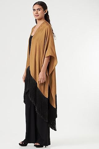 camel brown & black silk cape