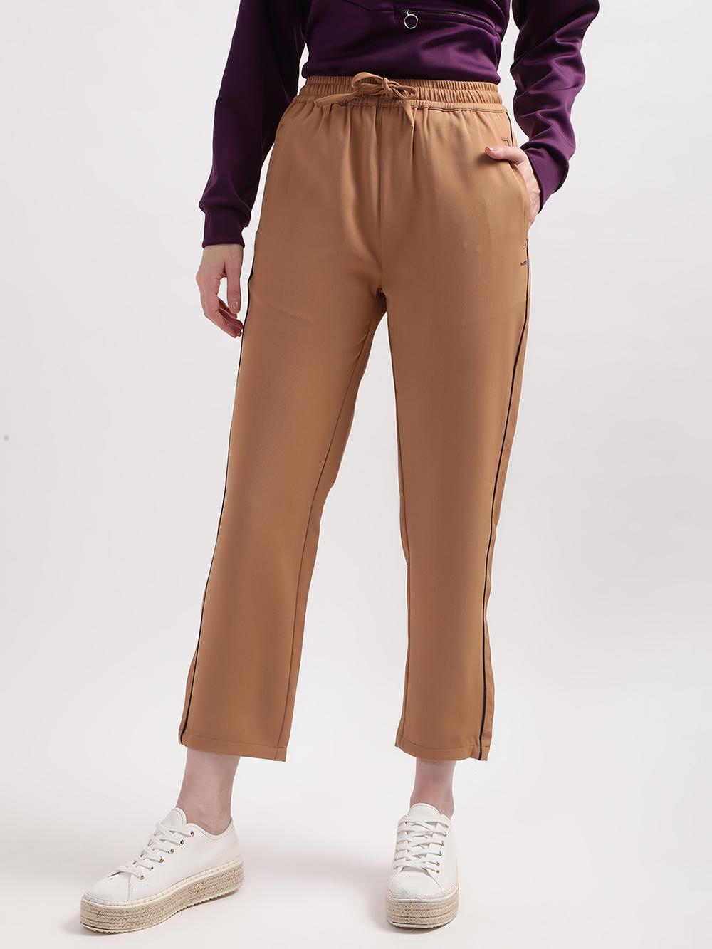 camel brown solid regular fit trouser