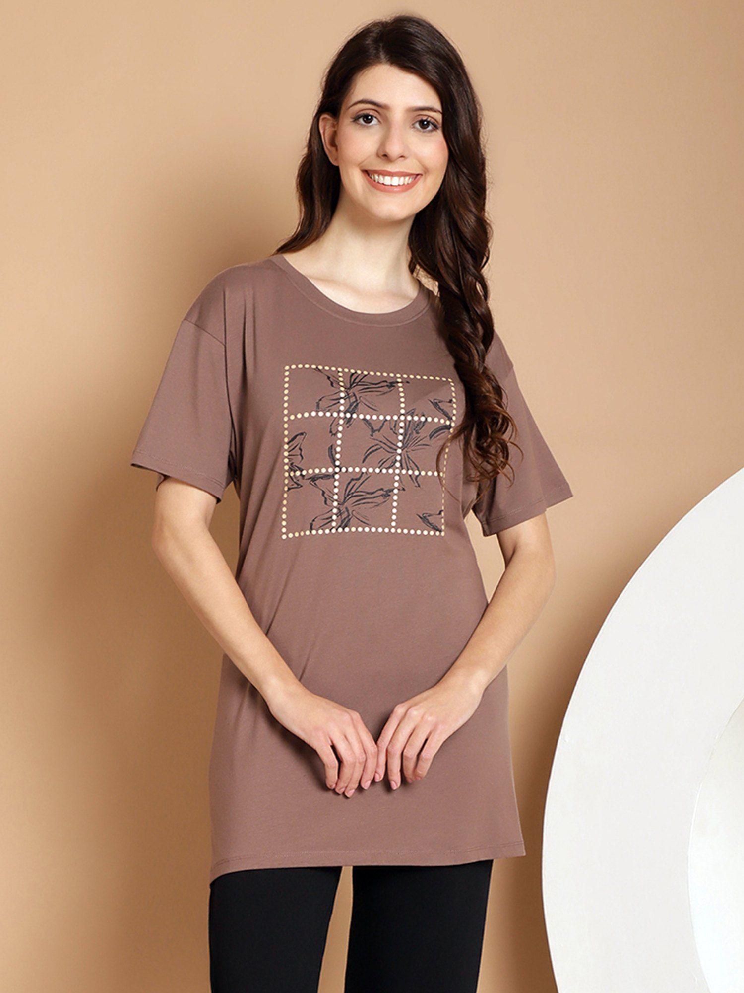 camel graphic-printed lounge t-shirt