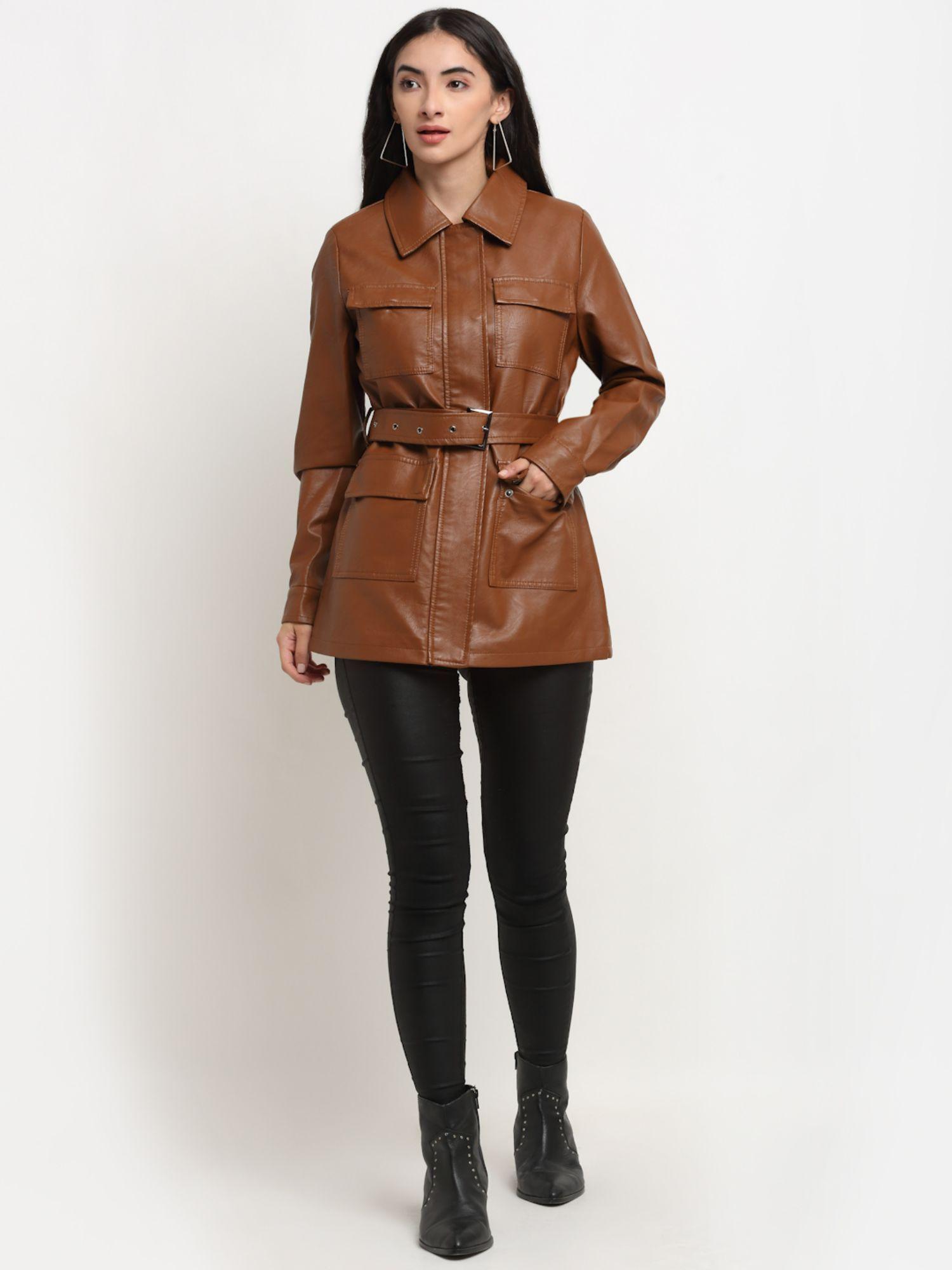 camel pu women jacket