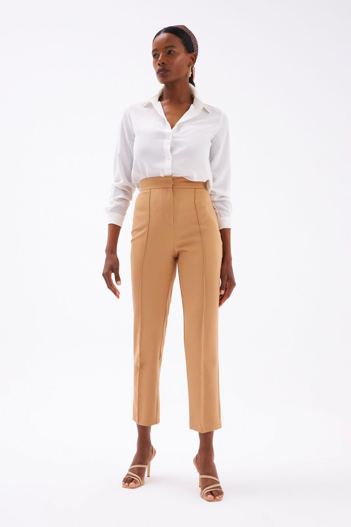 camel solid pattern pants