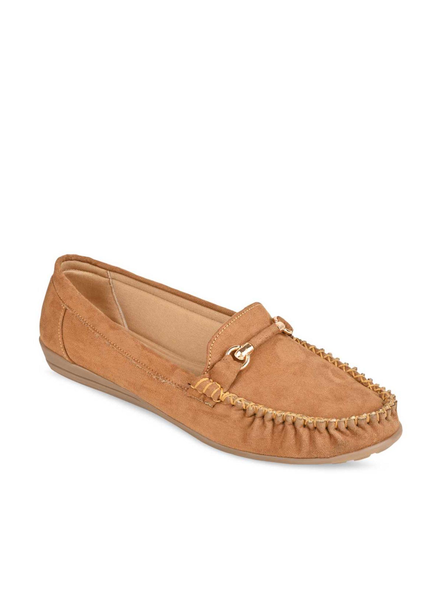 camel women solid suede loafers