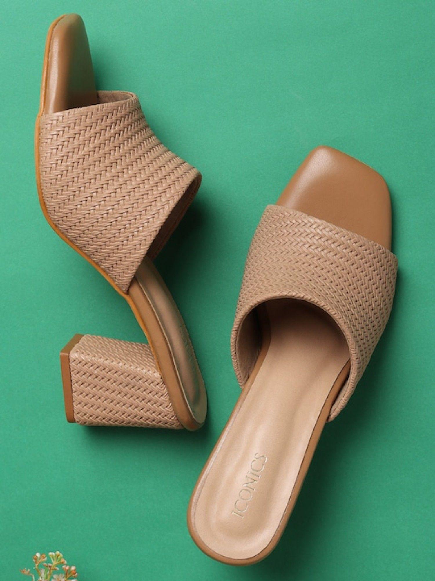 camel women woven design heels