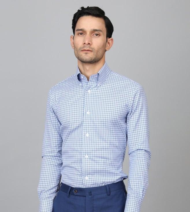 camessi collections blue and white check oxford cloth button down (ocbd) shirt