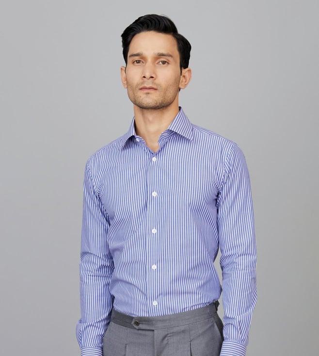 camessi collections blue and white stripe cotton poplin shirt