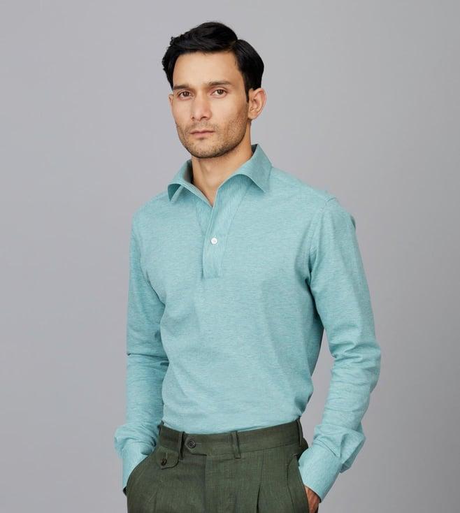 camessi collections green tailored one button pop over polo shirt