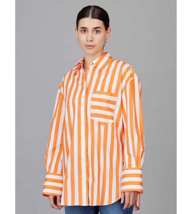 camessi collections orange the essential awning stripe square boyfriend shirt