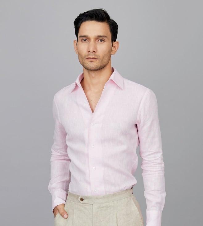 camessi collections pink linen shirt with one piece cutaway collar