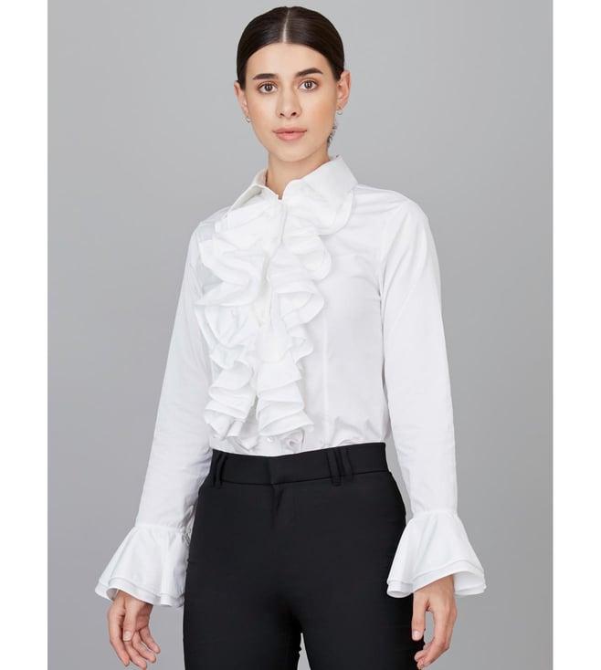 camessi collections white the essential tailored front ruffle shirt