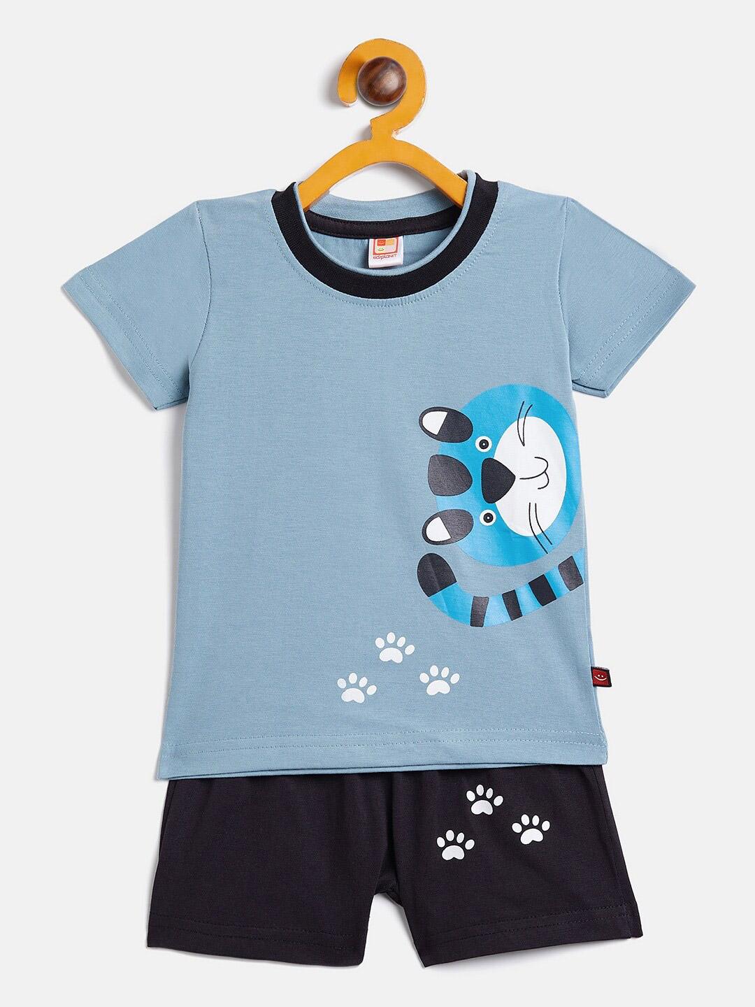 camey-unisex-kids-blue-&-black-printed-t-shirt-with-shorts