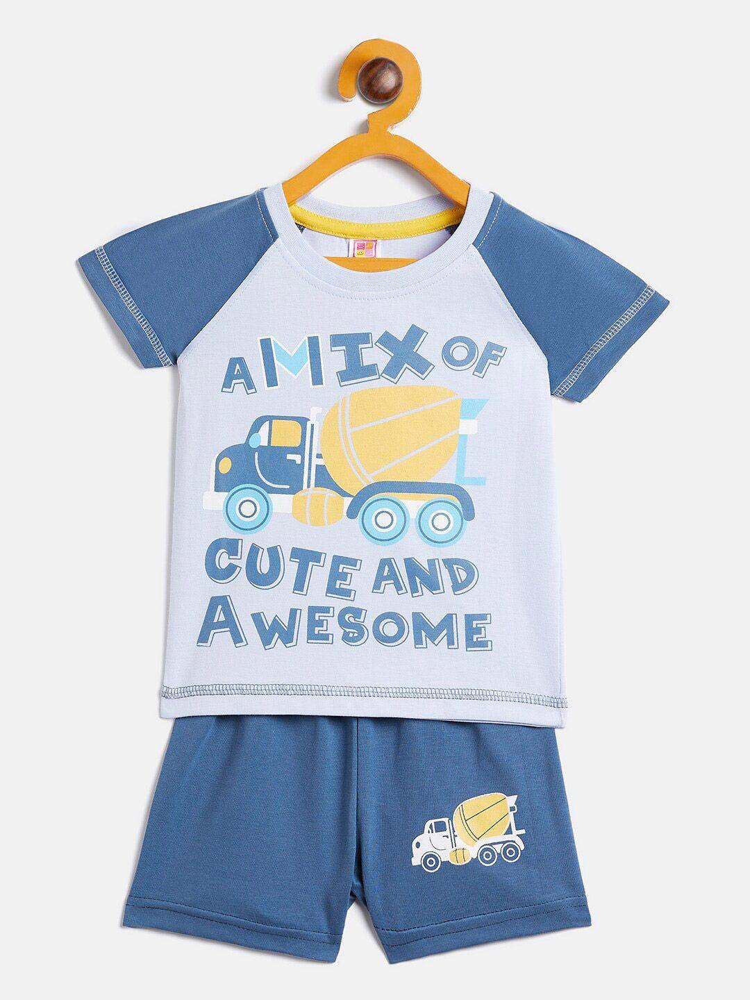 camey unisex kids blue & grey printed t-shirt with shorts