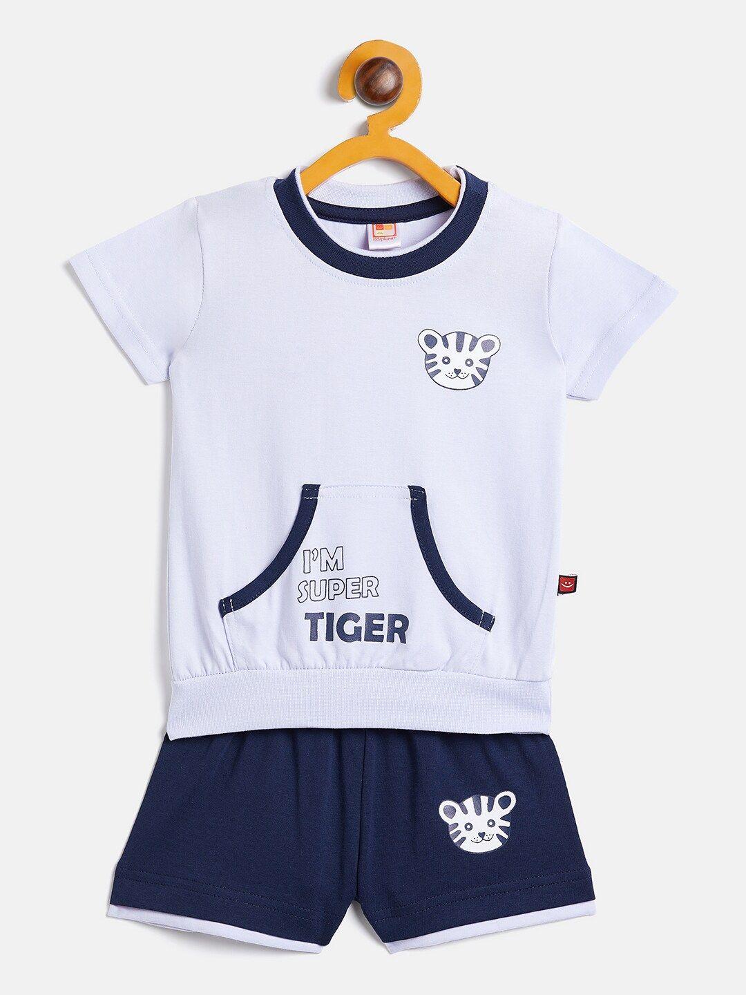 camey unisex kids blue & white printed t-shirt with shorts