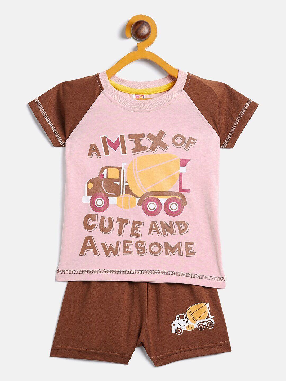 camey unisex kids brown & pink printed t-shirt with shorts