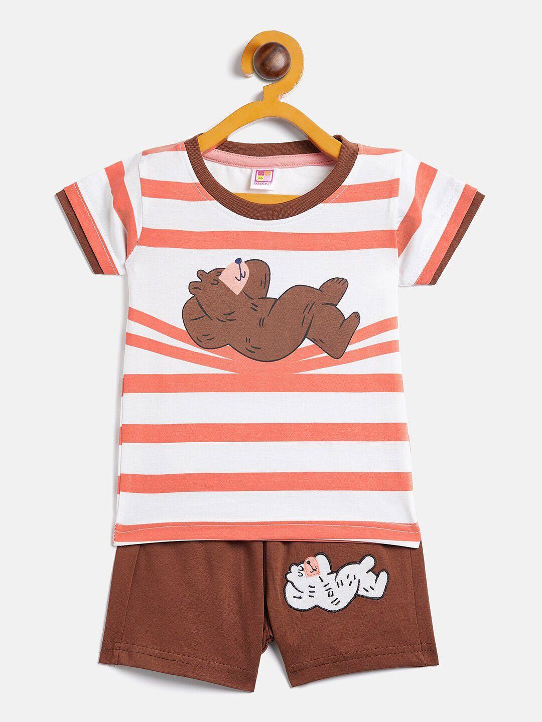 camey unisex kids brown & white printed t-shirt with shorts