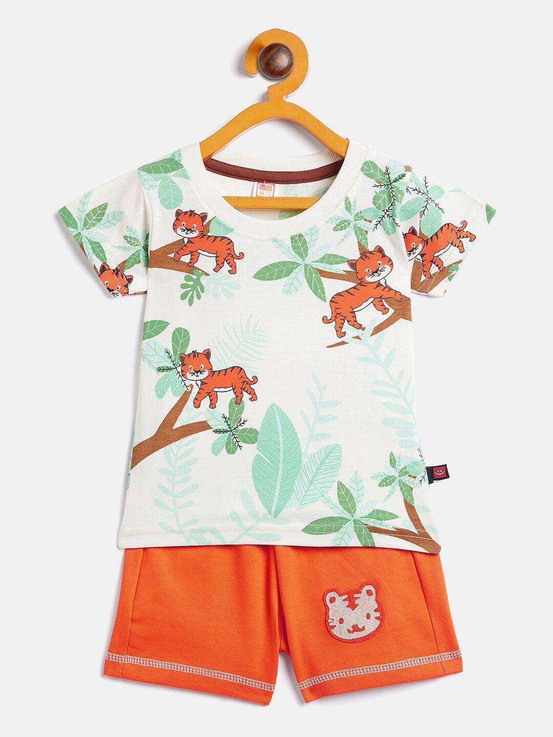 camey unisex kids orange & white printed t-shirt with shorts