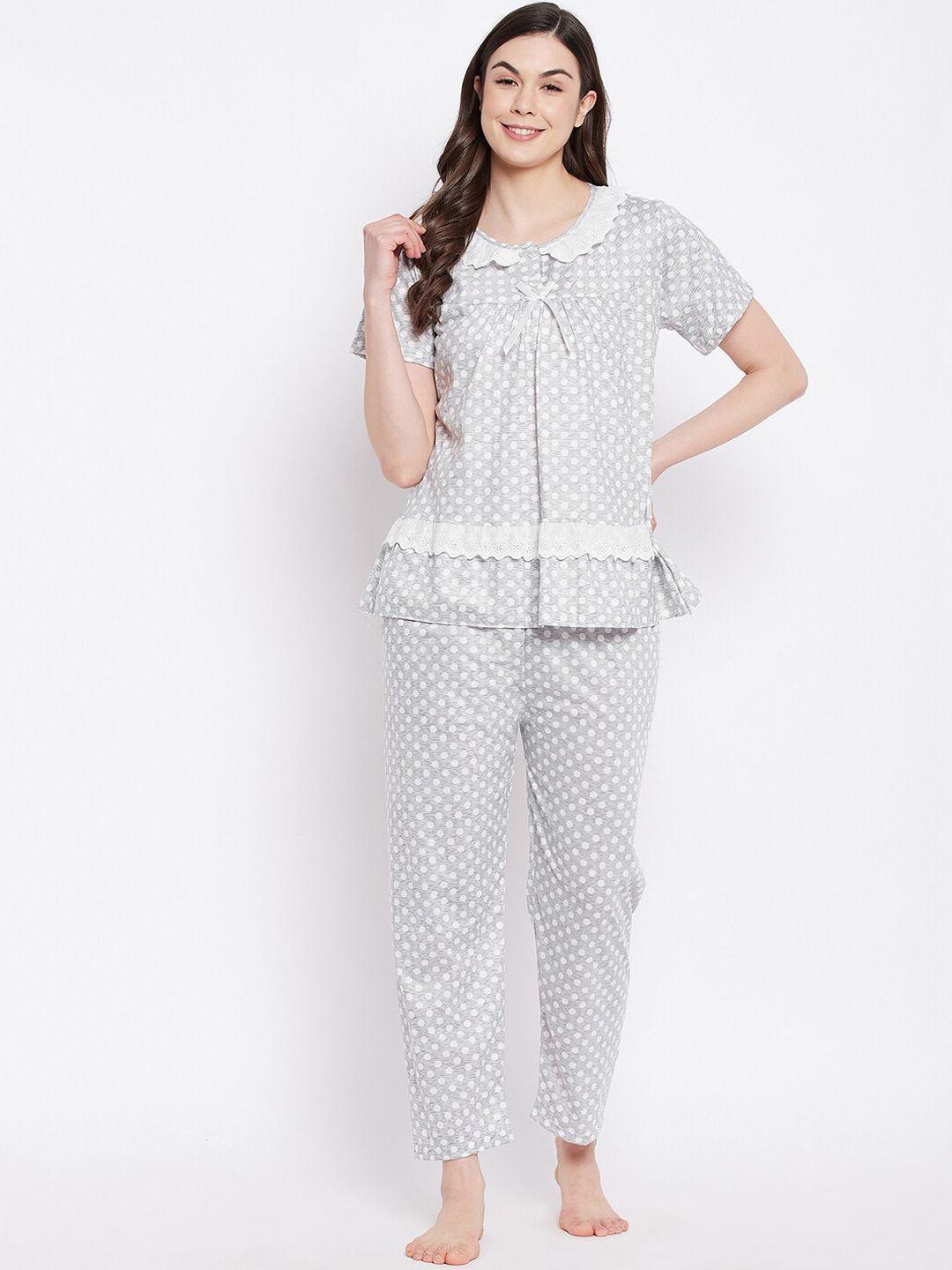 camey women grey & white printed night suit