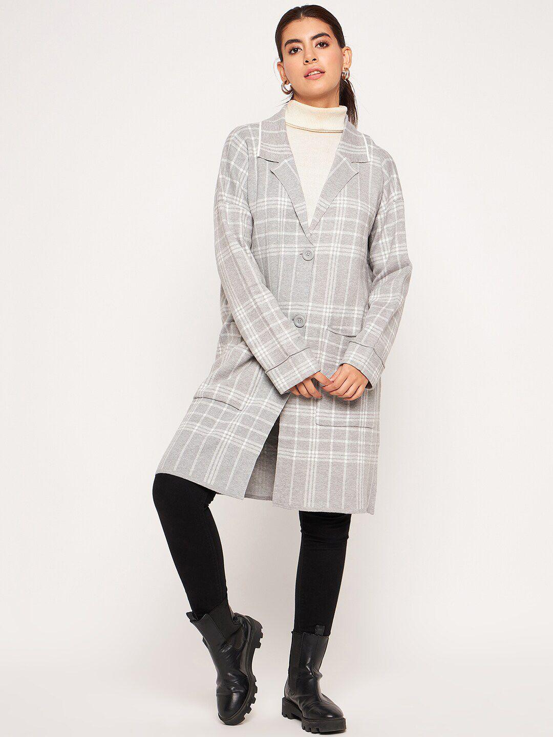 camey checked woollen longline overcoat