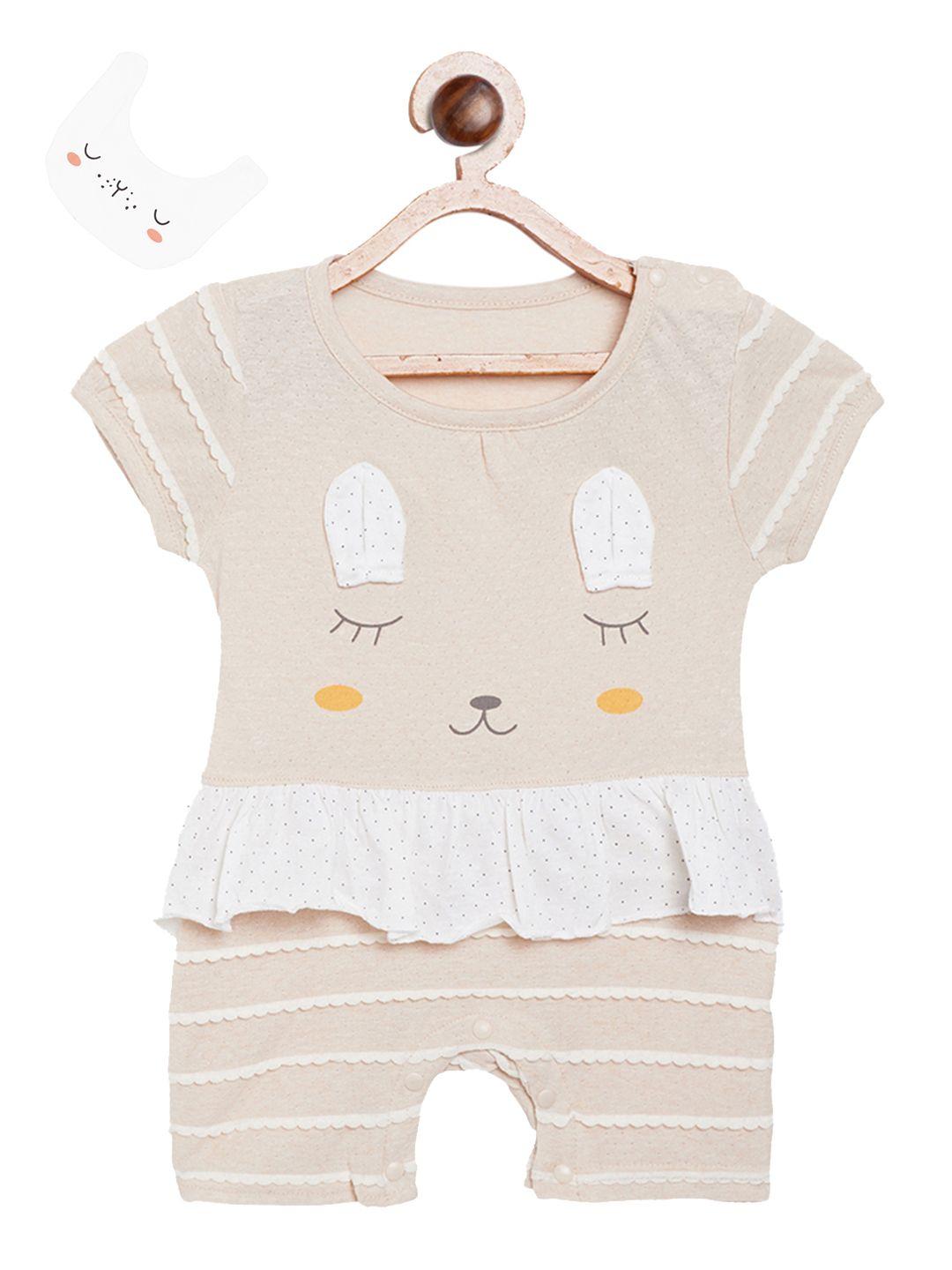 camey girls cream-coloured printed rompers with bib