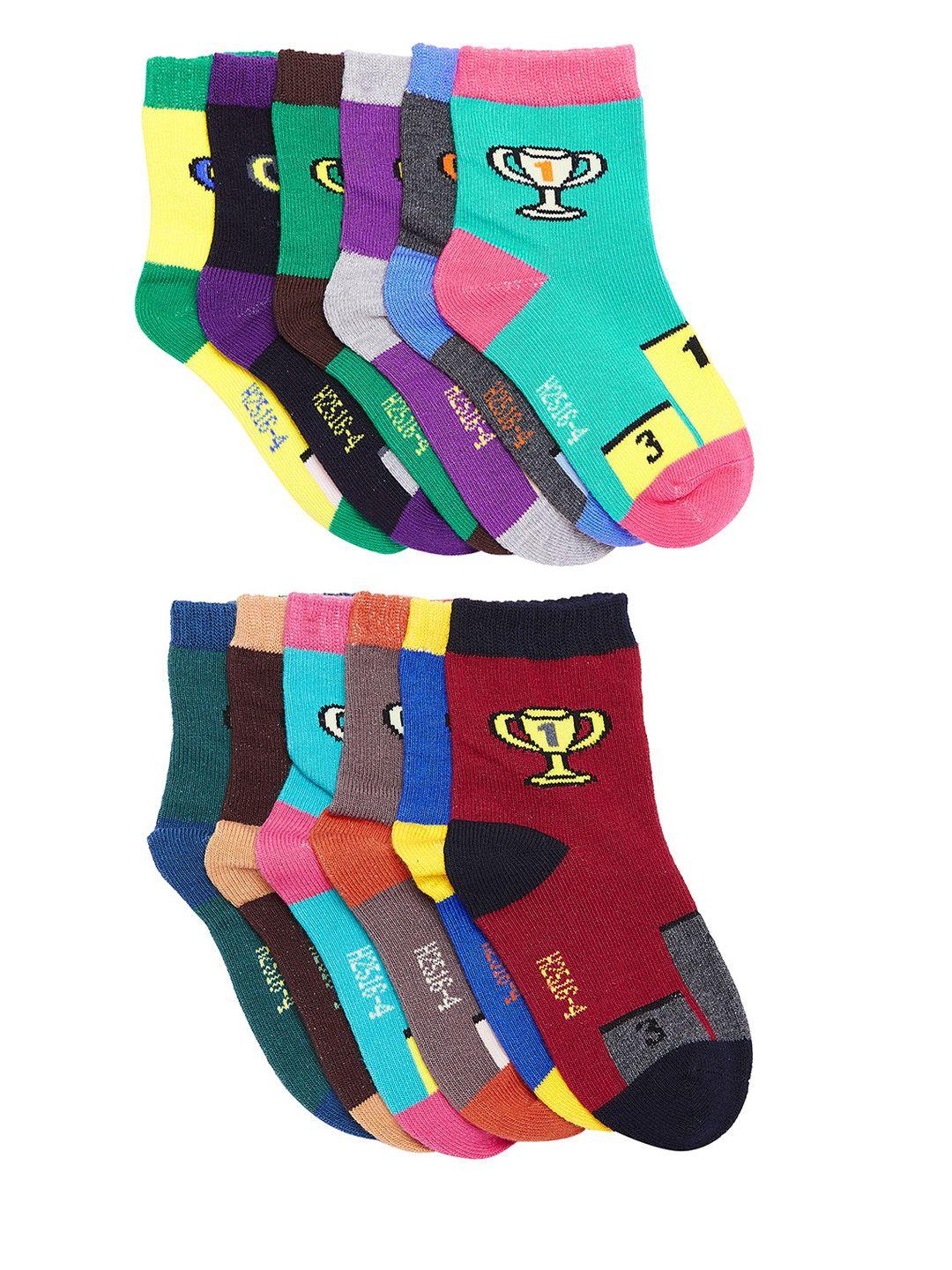 camey kids unisex pack of 12 multicoloured ankle-length cotton socks