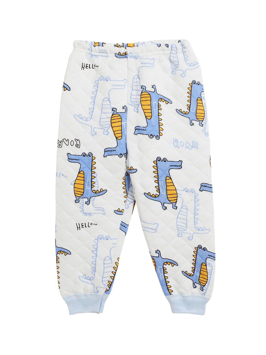 camey kids white & blue printed cotton joggers