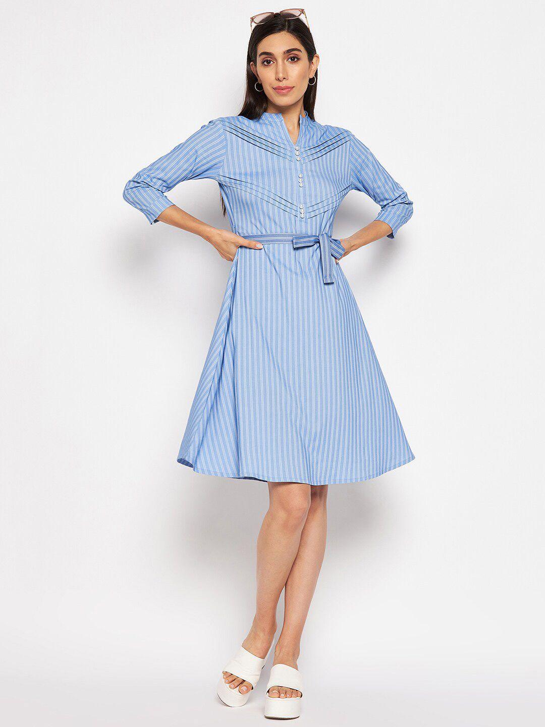 camey mandarin collar striped shirt dress