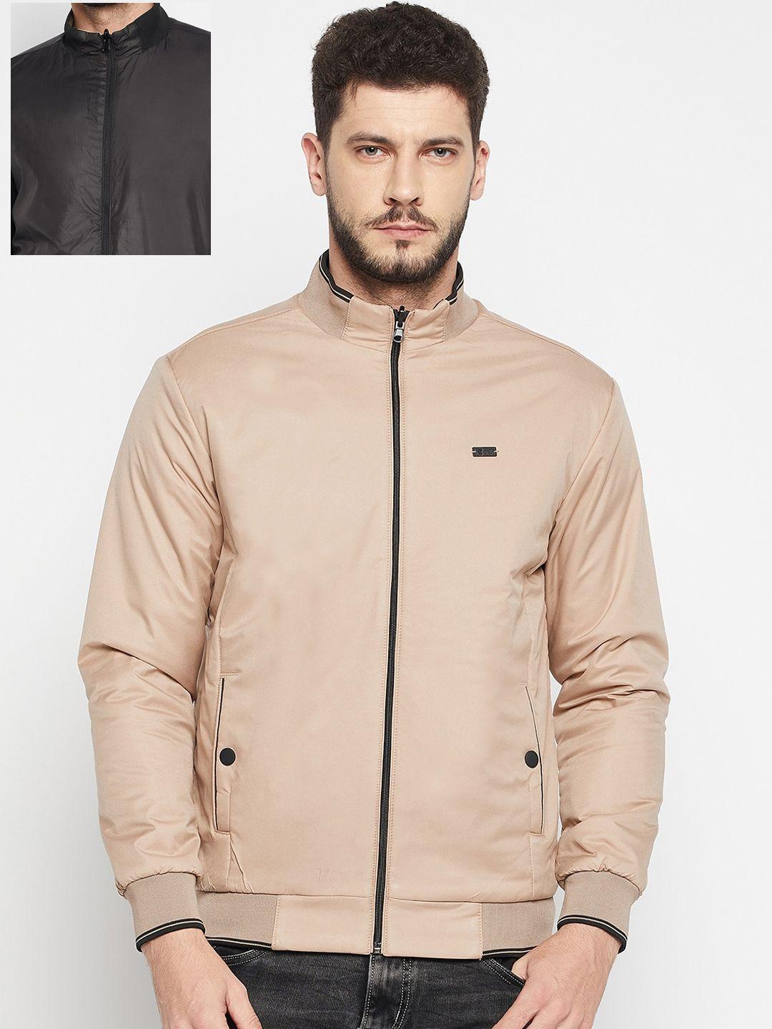 camey men beige & black reversible bomber jacket