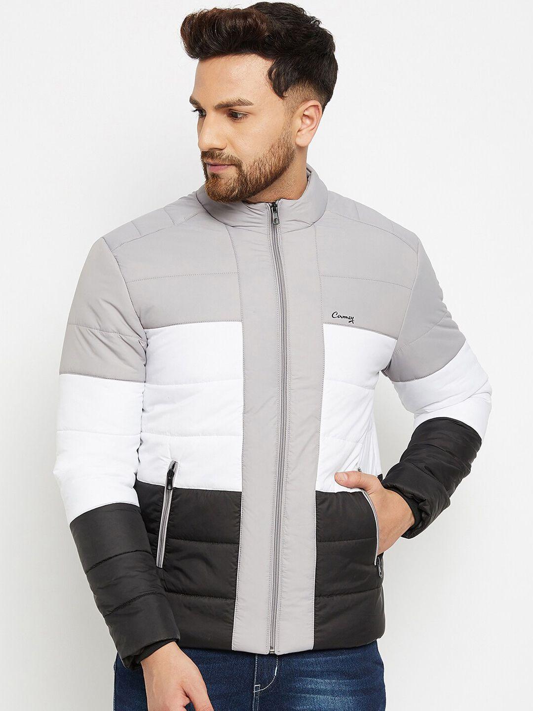 camey men grey & black colourblocked lightweight padded jacket