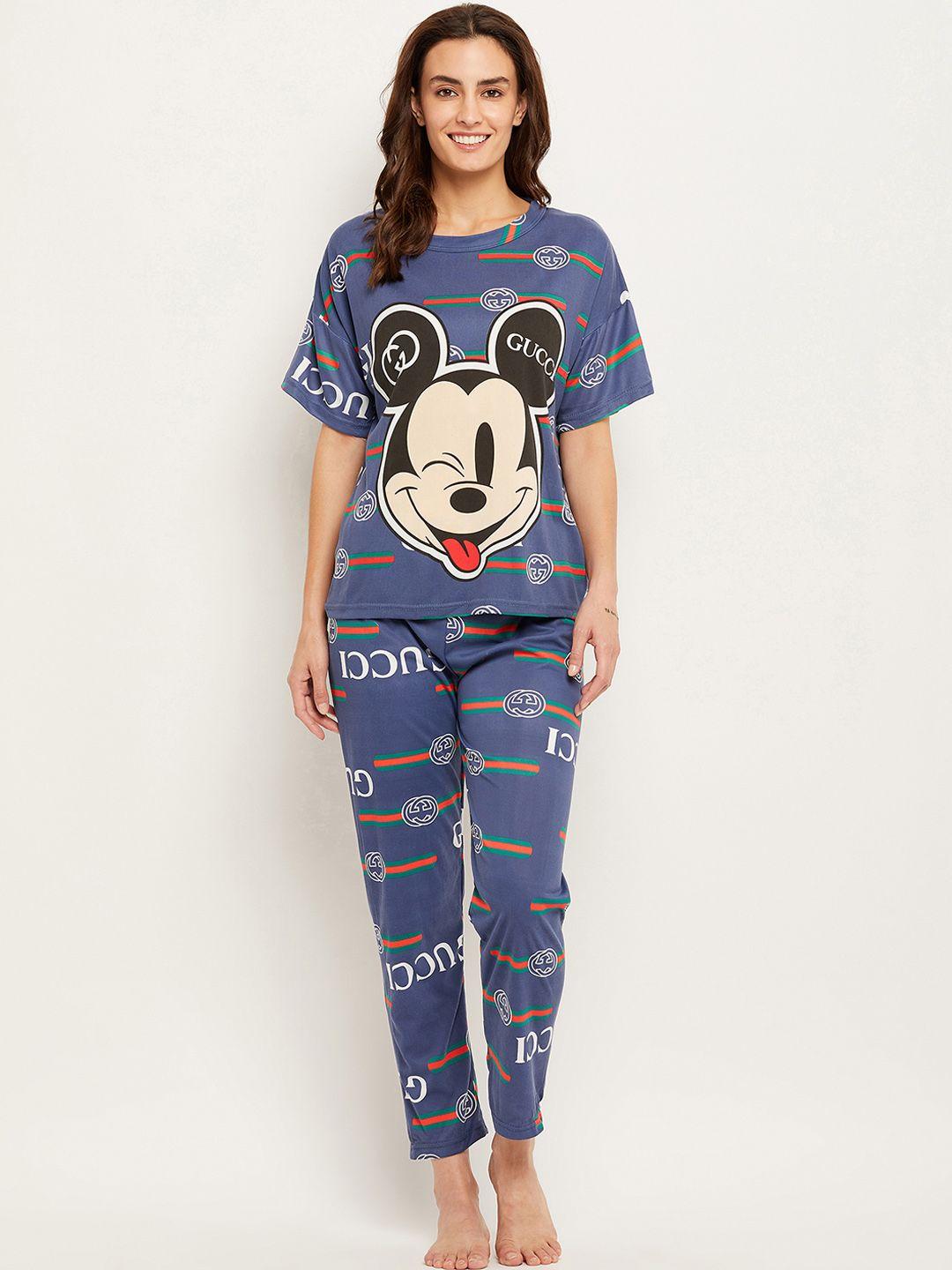 camey mickey mouse printed t-shirt with pyjamas
